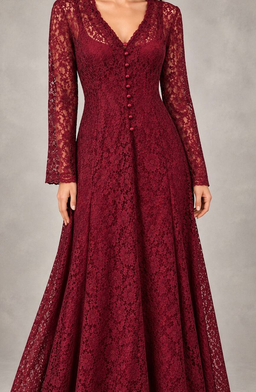 Vintage burgundy lace cinch back maxi dress All That Jazz dark romantic gothic
